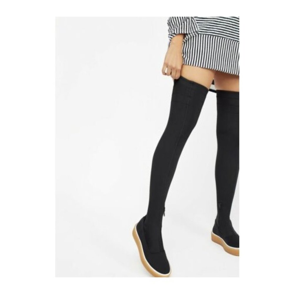 Free People Outer Limits Black Thigh High Stretch Boots